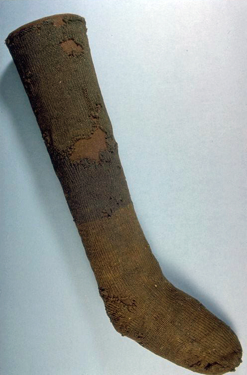 Stocking 1 of a pair - 16th century - Museum of London A26851 Stocking 1 of a pair - 16th century - Museum of London A26851